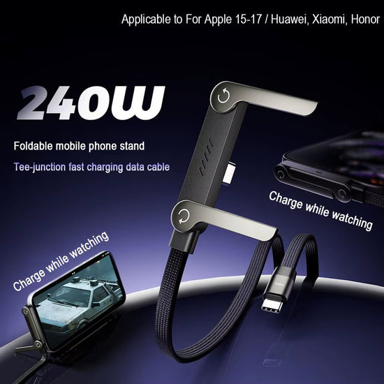 Foldable Phone Holder & 240W Charging Cable – Type-C 2-in-1 Multi-Charger Cord