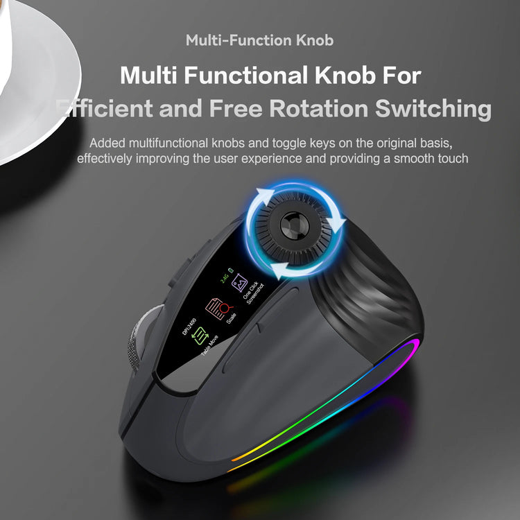 Ergonomic Vertical Mouse - RGB Wireless & Speed Roller