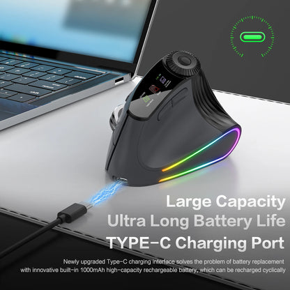 Ergonomic Vertical Mouse - RGB Wireless & Speed Roller