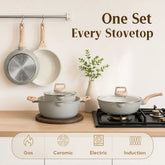 [ New ]FDN 16-Pc Aesthetic Cookware Collection, Non-Toxic Pfas-Free Titanium Caremic Granite Pots and Pans Set, Easy-Clean Oven & Dishwasher Safe, Induction Ready Cooking Set with 10" (24Cm) Fry Pan, Glass Lids, Kitchen Utensils, Aluminium, Deals for You