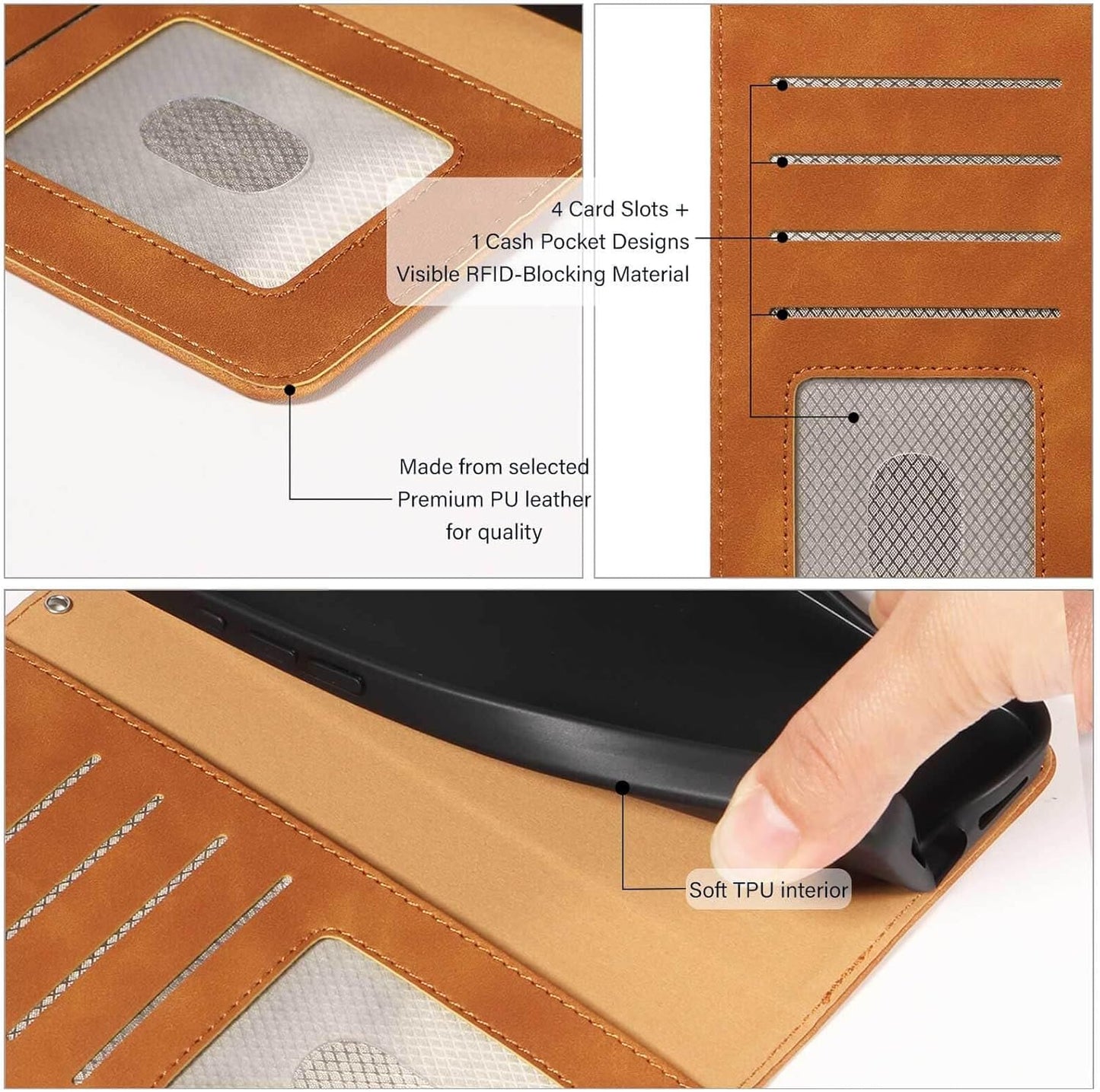For Samsung A12 Phone Case Wallet Cover, [RFID Blocking 4 Card Slots] [Wrist Strap] [Kickstand] Magnetic Shockproof Protective Leather Flip Cases for Samsung Galaxy A12 (Brown)