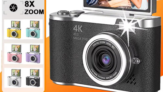 4K Compact Digital Camera – 48MP Student Vlog Camera with 180° Flip Screen