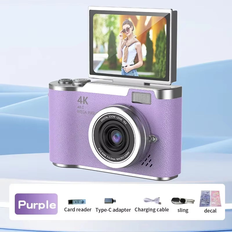 4K Compact Digital Camera – 48MP Student Vlog Camera with 180° Flip Screen