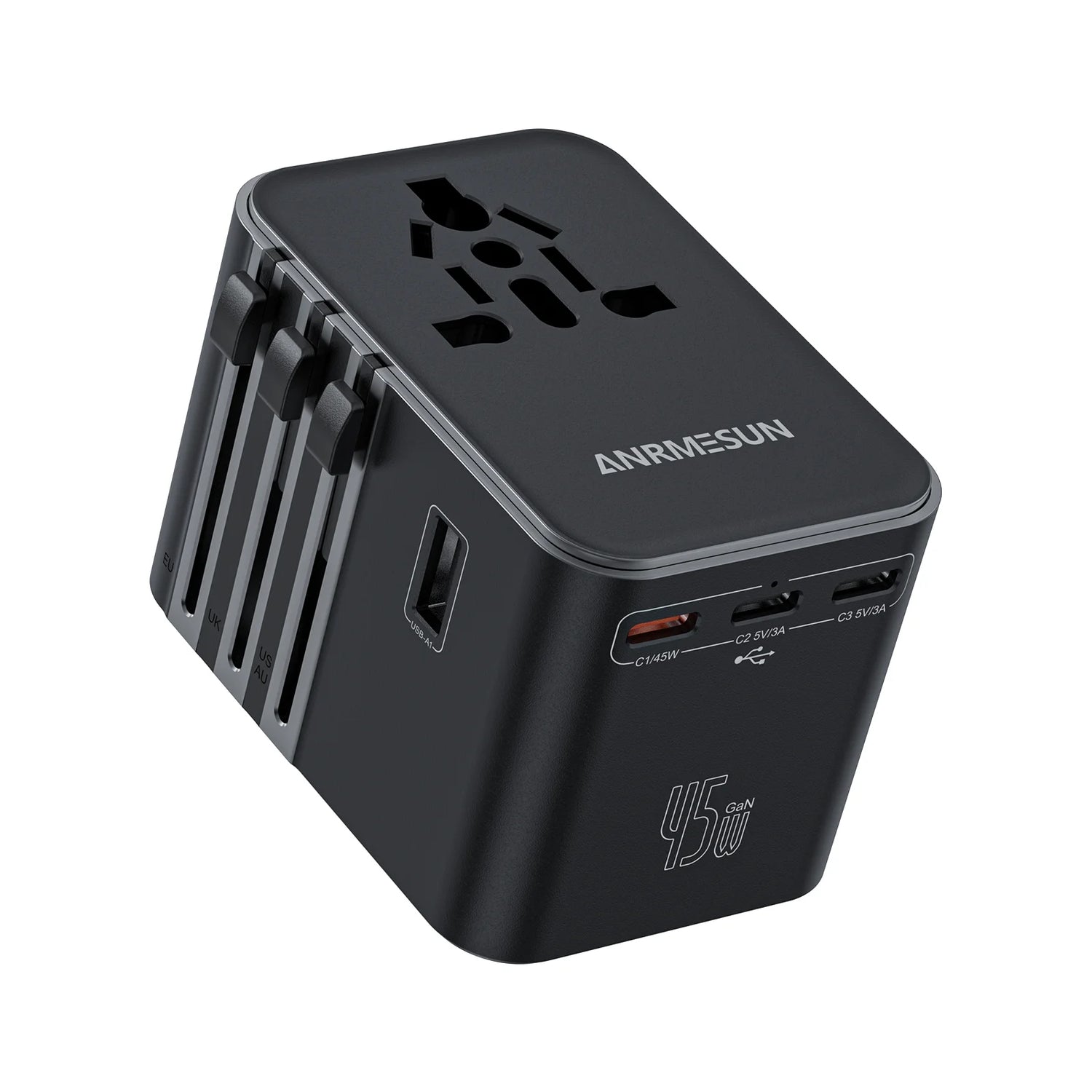 Universal Travel Adapter with 4 AC Outlets 2 USB Port 3 Type-C PD 45W All-In-One Fast Power Charge on EU US AUS Plug Internation