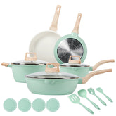 [ New ]FDN 16-Pc Aesthetic Cookware Collection, Non-Toxic Pfas-Free Titanium Caremic Granite Pots and Pans Set, Easy-Clean Oven & Dishwasher Safe, Induction Ready Cooking Set with 10" (24Cm) Fry Pan, Glass Lids, Kitchen Utensils, Aluminium, Deals for You