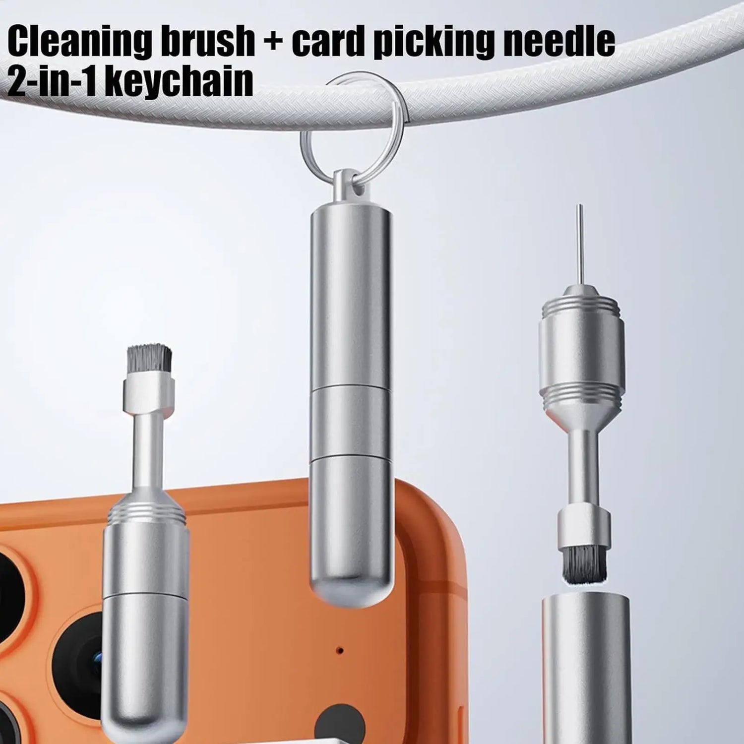 2-In1 Mobile Phone Card Removal & Headphone Cleaning Brush Aluminum Alloy Phone Card Tray Pin Eject Removal Tool for Phone