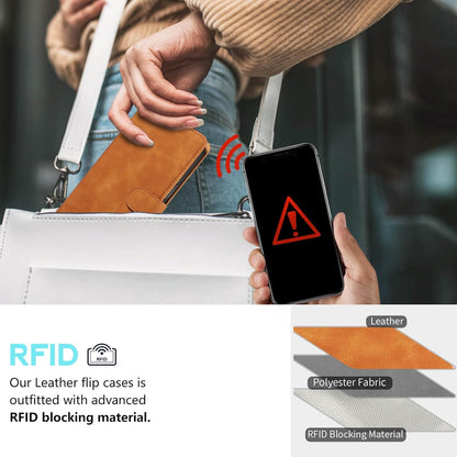For Samsung A12 Phone Case Wallet Cover, [RFID Blocking 4 Card Slots] [Wrist Strap] [Kickstand] Magnetic Shockproof Protective Leather Flip Cases for Samsung Galaxy A12 (Brown)