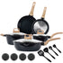 [ New ]FDN 16-Pc Aesthetic Cookware Collection, Non-Toxic Pfas-Free Titanium Caremic Granite Pots and Pans Set, Easy-Clean Oven & Dishwasher Safe, Induction Ready Cooking Set with 10" (24Cm) Fry Pan, Glass Lids, Kitchen Utensils, Aluminium, Deals for You