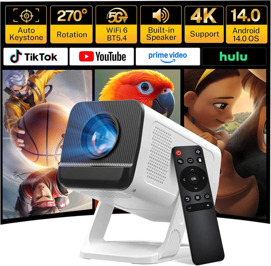 [2026 Upgraded] X1 Projector 300ANSI Android 14.0 Dual Wifi6 8K 4K Decode Auto Keystone Correction Wireless BT5.4 130"Screen 1280*720P Built-In Speaker 180° Rotatable Mini Portable Home Cinema Outdoor Audio Summervibes Gift
