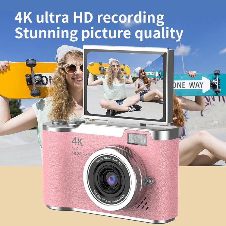 4K Compact Digital Camera – 48MP Student Vlog Camera with 180° Flip Screen