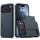 Case for Iphone 17 Pro Max 16 Pro Max 15 Pro 17E 14 13 12 Wallet Card Holder Slide Slot Slim Hard PC Heavy Duty Protective Cover