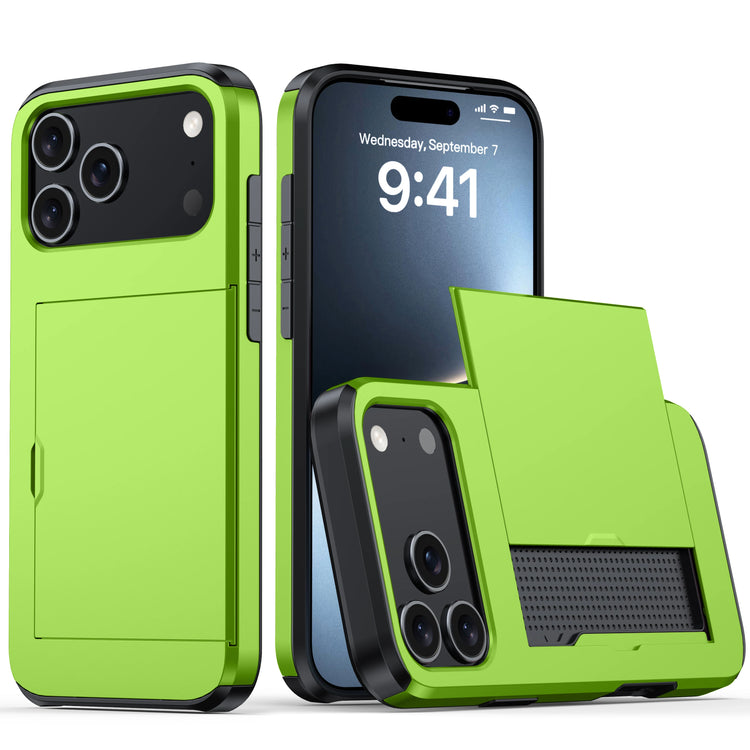 Case for Iphone 17 Pro Max 16 Pro Max 15 Pro 17E 14 13 12 Wallet Card Holder Slide Slot Slim Hard PC Heavy Duty Protective Cover