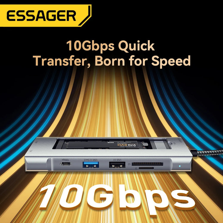 Essager 8-in-1 USB-C Hub with SSD Enclosure – Type-C Docking Station