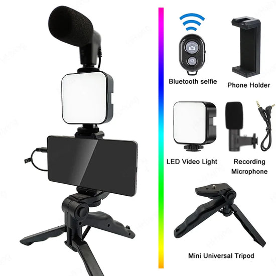 Smartphone Vlogging Kit - LED Light & Tripod Stabilizer