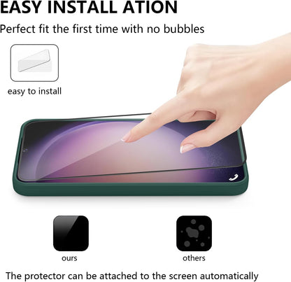 Case for Samsung Galaxy S23 Phone Case, with 2 HD Screen Protectors, Shockproof Bumper Liquid Silicone Case with Microfiber Lining (Dark Green)