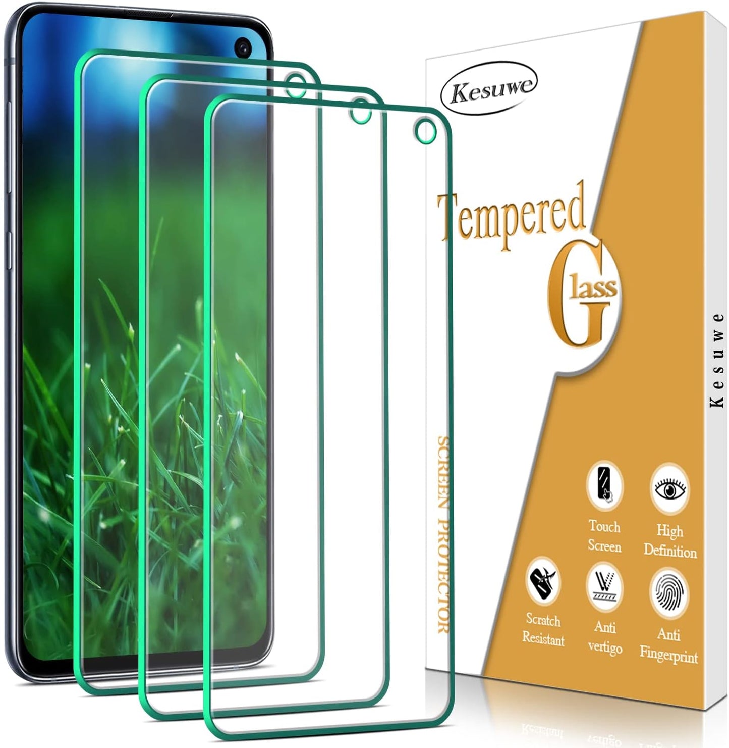 [3 Pack] Screen Protector for Samsung Galaxy S10E Tempered Glass, 9H Hardness, anti Scratch, anti Fingerprint, Bubble Free, Case Friendly, Easy Installation