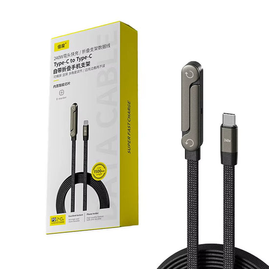 Foldable Phone Holder & 240W Charging Cable – Type-C 2-in-1 Multi-Charger Cord