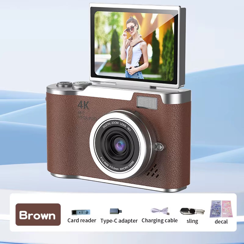 4K Compact Digital Camera – 48MP Student Vlog Camera with 180° Flip Screen