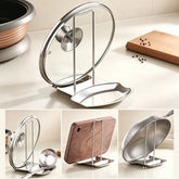 Stainless Steel Pot Lid Rack Detachable Pan Cover Shelf Kitchen Multifunctional Spatula Holder Spoon Stand Kitchen Accessories