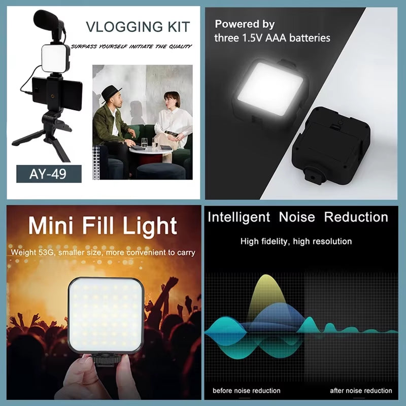Smartphone Vlogging Kit - LED Light & Tripod Stabilizer