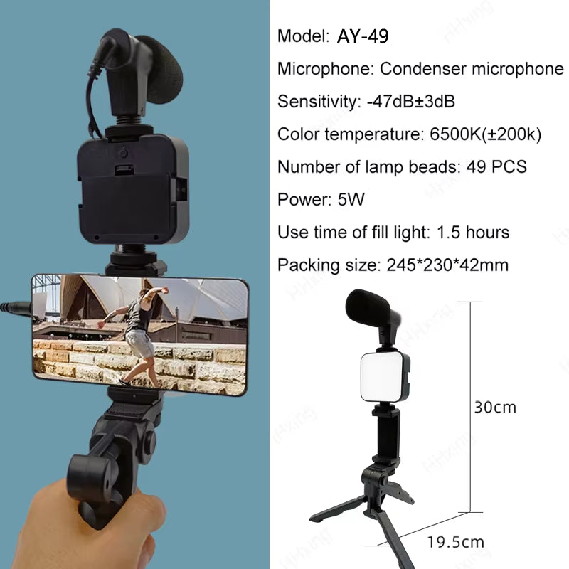 Smartphone Vlogging Kit - LED Light & Tripod Stabilizer